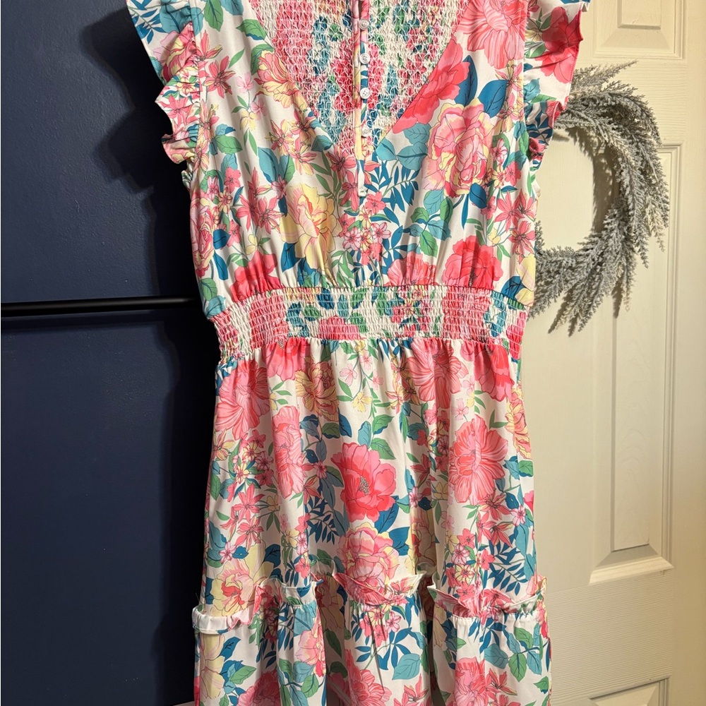 Floral Mini Dress in Pink and Blue